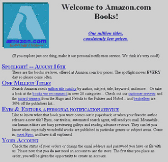Amazon home page circa 1995